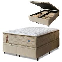 Cama Box Baú Colchão Casal Queen Probel Molas Guarda Costas Max Pillow Top 158x198x81cm Bege / Branco