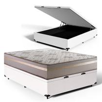Cama Box Baú + Colchão de Casal D33 Millenium One Face 138x188x49cm Branco - Suporta até 120kg por pessoa