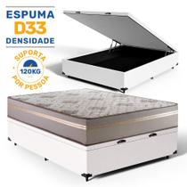 Cama Box Baú + Colchão de Casal D33 Millenium One Face 138x188x49cm Branco - Suporta até 120kg por pessoa