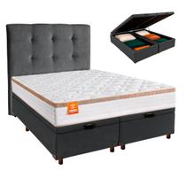 Cama Box Bau + Colchão Queen Molas Ensacadas Isis Real Inducol + Cabeceira Estofada Cama Box Bau + Colchão Queen Molas Ensacadas Isis Real Inducol + Cabeceira Estofada