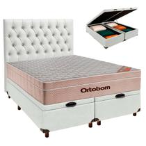 Cama Box Bau + Colchão Queen Ortobom Molas Ensacadas Airtech + Cabeceira Estofada