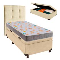 Cama Box Bau + Colchão Solteiro D20 D20 Inducol + Cabeceira Estofada