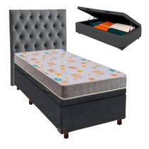 Cama Box Bau + Colchão Solteiro D20 D20 Inducol + Cabeceira Estofada