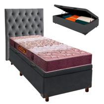 Cama Box Bau + Colchão Solteiro D26 Ortophedic Sankonfort + Cabeceira Estofada Cama Box Bau + Colchão Solteiro D26 Ortophedic Sankonfort + Cabeceira Estofada