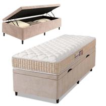 Cama Box Baú Colchão Solteiro Espuma D33 New Millenium 88x188x60cm Branco / Bege Hellen - Suporta até 120kg por Pessoa
