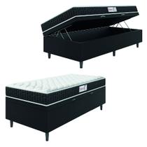 Cama Box Baú Colchão Solteiro Espuma D33 Toronto 88x188x55cm Preto / Branco Hellen - Suporta até 120kg por Pessoa - KHIARA