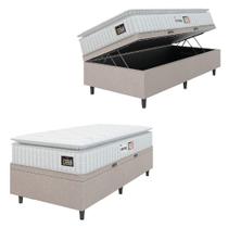 Cama Box Baú Colchão Solteiro Espuma D33 Vangogh Pillow Top 88x188x70cm Branco-Bege Hellen Suporta até 120kg por Pessoa Cama Box Baú Colchão Solteiro Espuma D33 Vangogh Pillow Top 88x188x70cm Branco-Bege Hellen Suporta até 120kg por Pessoa