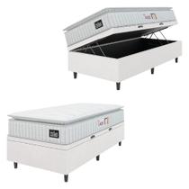 Cama Box Baú Colchão Solteiro Espuma D45 Lazio Pillow Top 88x188x70cm Linho Branco Hellen - Suporta até 120kg por Pessoa