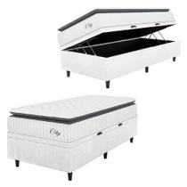 Cama Box Baú Colchão Solteiro Molas Ensacadas City Pillow Top 88x188x64cm Linho Branco / Preto Hellen Branco Cama Box Baú Colchão Solteiro Molas Ensacadas City Pillow Top 88x188x64cm Linho Branco / Preto Hellen Branco
