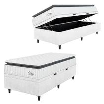 Cama Box Baú Colchão Solteiro Molas Ensacadas City Pillow Top 88x188x64cm Linho Branco/Preto Hellen Cama Box Baú Colchão Solteiro Molas Ensacadas City Pillow Top 88x188x64cm Linho Branco/Preto Hellen