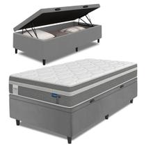 Cama Box Baú Colchão Solteiro Molas Ensacadas Euro In Up 88x188x67cm Cinza / Branco Probel - Suporta até 110kg por Pessoa Cama Box Baú Colchão Solteiro Molas Ensacadas Euro In Up 88x188x67cm Cinza / Branco Probel - Suporta até 110kg por Pessoa