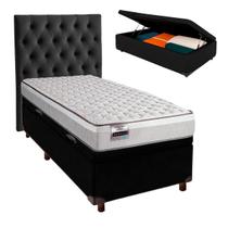 Cama Box Bau + Colchão Solteiro Molas Ensacadas Hanover Inducol + Cabeceira Estofada
