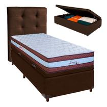 Cama Box Bau + Colchão Solteiro Molas Ensacadas Legaccy Paropas + Cabeceira Estofada Cama Box Bau + Colchão Solteiro Molas Ensacadas Legaccy Paropas + Cabeceira Estofada