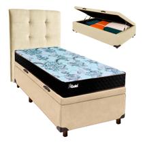Cama Box Bau + Colchão Solteiro Molas Ensacadas Life Gold Paropas + Cabeceira Estofada Cama Box Bau + Colchão Solteiro Molas Ensacadas Life Gold Paropas + Cabeceira Estofada