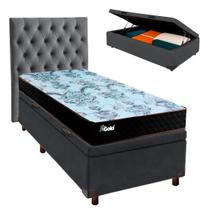 Cama Box Bau + Colchão Solteiro Molas Ensacadas Life Gold Paropas + Cabeceira Estofada Cama Box Bau + Colchão Solteiro Molas Ensacadas Life Gold Paropas + Cabeceira Estofada