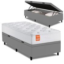 Cama Box Baú Colchão Solteiro Molas Ensacadas Real 88x188x68cm Branco / Cinza Inducol - Suporta até 130kg por Pessoa Cama Box Baú Colchão Solteiro Molas Ensacadas Real 88x188x68cm Branco / Cinza Inducol - Suporta até 130kg por Pessoa