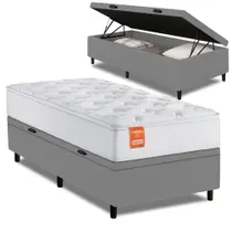 Cama Box Baú Colchão Solteiro Molas Ensacadas Real 88x188x68cm Branco / Cinza Inducol - Suporta até 130kg por Pessoa