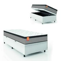 Cama Box Baú Colchão Solteiro Molas Ensacadas Real 88x188x68cm Linho Branco / Preto Inducol - Suporta até 130kg por Pessoa Cama Box Baú Colchão Solteiro Molas Ensacadas Real 88x188x68cm Linho Branco / Preto Inducol - Suporta até 130kg por Pessoa