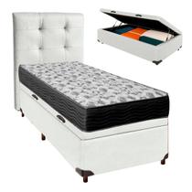 Cama Box Bau + Colchão Solteiro Ortobom D33 Iso100 + Cabeceira Estofada
