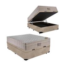 Cama Box Baú + Colchão Viúva Molas Ensacadas Airtech 128cm Bege - Suporta até 150 Kg Por Pessoa