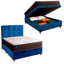 Cama Box Bau Com Colchão Casal Celebration Euro Flex Colchões + Cabeceira Azul Cama Box Bau Com Colchão Casal Celebration Euro Flex Colchões + Cabeceira Azul