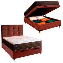 Cama Box Bau Com Colchão Casal Celebration Euro Flex Colchões + Cabeceira Marrom Cama Box Bau Com Colchão Casal Celebration Euro Flex Colchões + Cabeceira Marrom