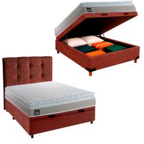Cama Box Bau Com Colchão Casal D33 Real Hellen + Cabeceira Marrom