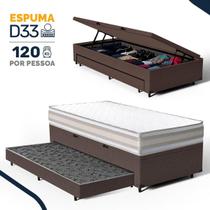 Cama Box Baú com Colchão de Espuma D33 Double Face Territory Hellen + Auxiliar Solteiro 88cm