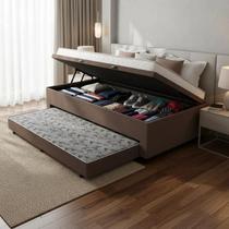 Cama Box Baú com Colchão de Espuma D33 Double Face Territory Hellen + Auxiliar Solteiro 88cm Cama Box Baú com Colchão de Espuma D33 Double Face Territory Hellen + Auxiliar Solteiro 88cm