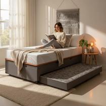 Cama Box Baú com Colchão de Espuma D33 Enrolado Sonno Full - Umaflex + Auxiliar de Espuma Solteiro 88cm