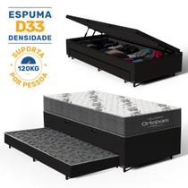 Cama Box Baú com Colchão de Espuma D33 Ortobom Airtech 100 + Auxiliar Unique Solteiro 88cm