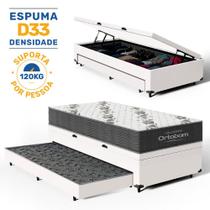 Cama Box Baú com Colchão de Espuma D33 Ortobom Airtech 100 + Auxiliar Unique Solteiro 88cm