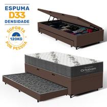Cama Box Baú com Colchão de Espuma D33 Ortobom Airtech 100 + Auxiliar Unique Solteiro 88cm