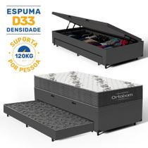 Cama Box Baú com Colchão de Espuma D33 Ortobom Airtech 100 + Auxiliar Unique Solteiro 88cm