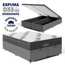Cama Box Baú com Colchão de Espuma D33 Ortobom Airtech Ortopillow 100 Queen 158cm Cama Box Baú com Colchão de Espuma D33 Ortobom Airtech Ortopillow 100 Queen 158cm