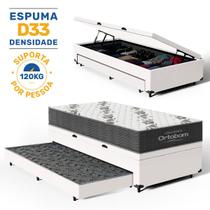 Cama Box Baú com Colchão de Espuma D33 Ortopédico Ortobom Airtech 100 Auxiliar Unique Solteiro 88 cm