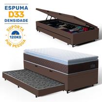 Cama Box Baú com Colchão de Espuma D33 Pillow Top Comfort Luxo Auxiliar Unique Solteiro 88 cm