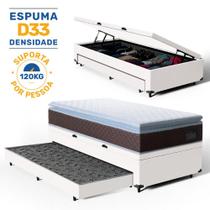 Cama Box Baú com Colchão de Espuma D33 Pillow Top Comfort Luxo + Auxiliar Unique Solteiro 88cm