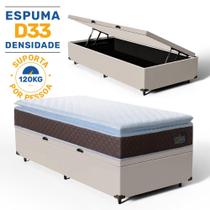 Cama Box Baú com Colchão de Espuma D33 Pillow Top Comfort Luxo Solteiro 88 cm