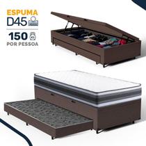 Cama Box Baú com Colchão de Espuma D45 Double Face Territory Hellen + Auxiliar Solteiro 88cm
