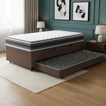 Cama Box Baú com Colchão de Espuma D45 Double Face Territory Hellen + Auxiliar Solteiro 88cm