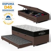 Cama Box Baú com Colchão de Espuma D45 Ortobom Airtech 150 Auxiliar Unique Solteiro 88 cm