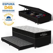 Cama Box Baú com Colchão de Espuma D45 Ortobom Airtech 150 com Auxiliar Unique Solteiro 88 cm