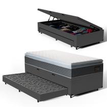Cama Box Baú com Colchão de Espuma D45 Pillow Top Fort Comfort + Auxiliar Unique Solteiro 88cm - Lucas Colchões