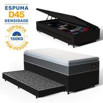 Cama Box Baú com Colchão de Espuma D45 Pillow Top Fort Comfort + Auxiliar Unique Solteiro 88cm Cama Box Baú com Colchão de Espuma D45 Pillow Top Fort Comfort + Auxiliar Unique Solteiro 88cm