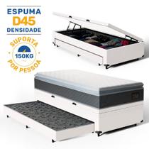 Cama Box Baú com Colchão de Espuma D45 Pillow Top Fort Comfort + Auxiliar Unique Solteiro 88cm