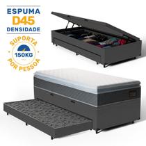 Cama Box Baú com Colchão de Espuma D45 Pillow Top Fort Comfort + Auxiliar Unique Solteiro 88cm - Lucas Colchões