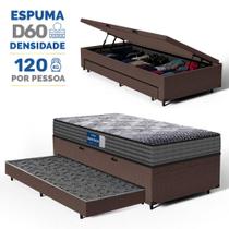 Cama Box Baú com Colchão de Espuma D60 Double Face Guarda Costas Comfort Force Probel + Auxiliar Solteiro 88cm