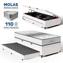 Cama Box Baú com Colchão de Molas Ensacadas Double Face Essence Probel Auxiliar Solteiro 88 cm