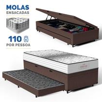 Cama Box Baú com Colchão de Molas Ensacadas Double Face Essence Probel Auxiliar Solteiro 88 cm